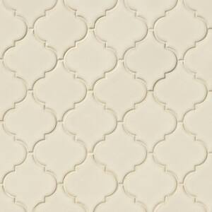 Antique White Arabesque 10-1/2 in. x 15-1/2 in. x 8 mm Glossy Ceramic Mesh-Mounted Mosaic Wall Tile (11.7 sq. ft. /case)