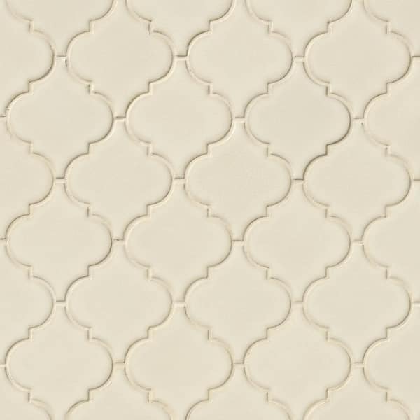 MSI Antique White Arabesque 10-1/2 in. x 15-1/2 in. x 8 mm Glossy Ceramic Mesh-Mounted Mosaic Wall Tile (11.7 sq. ft. /case)