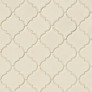 Antique White Arabesque 4 in. x 4 in. x 8 mm Glossy Ceramic Mesh-Mounted Mosaic Tile - 4 in. x 4 in. Tile Sample