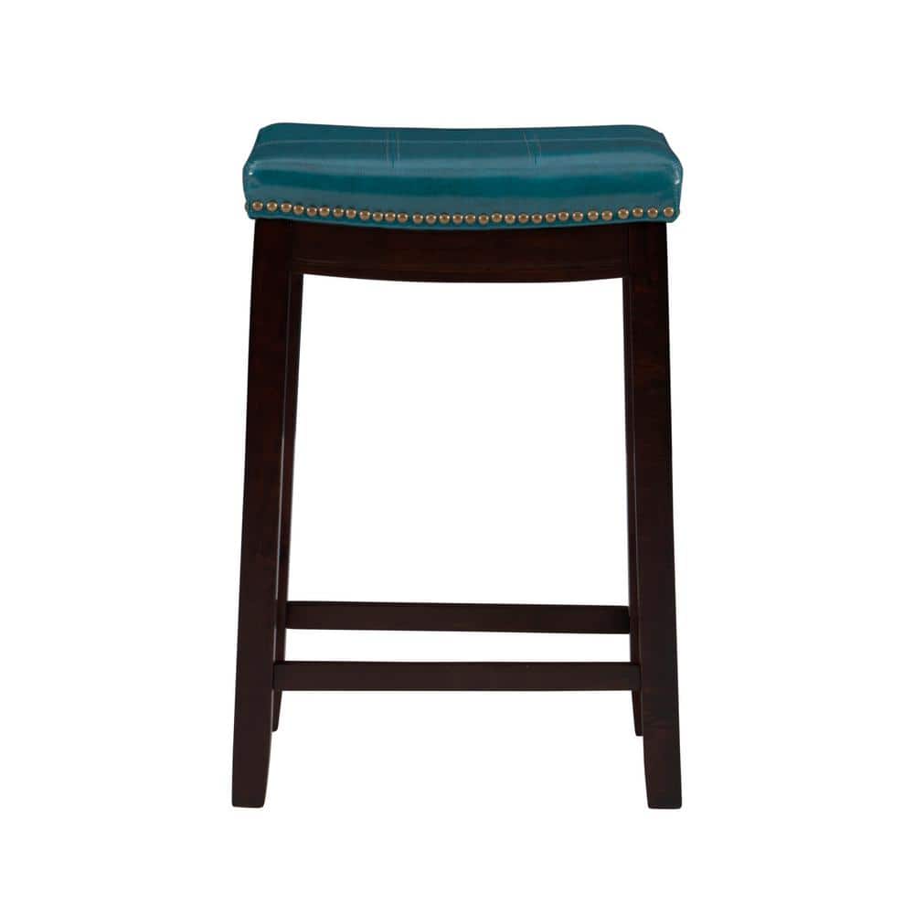 Claridge Dark Brown Wood and Blue Leather 26" Backless Counter Stool
