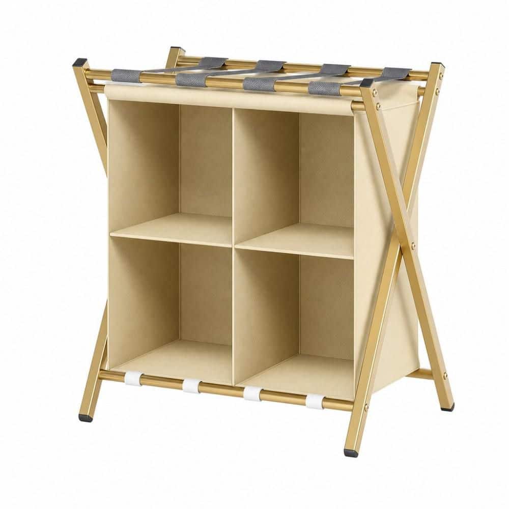 Gold Luggage Rack with Storage, Folding Suitcase Stands, Space Saving Suitcase Holders for Bedroom and Hotel