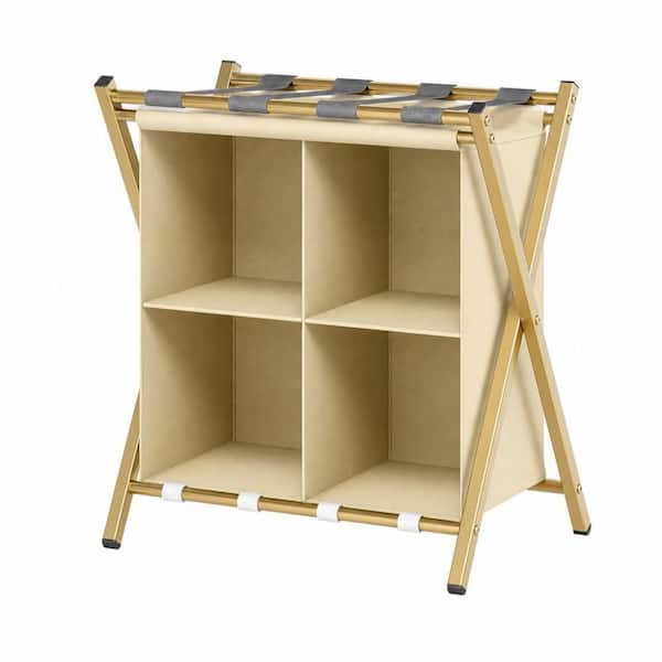 Gold Luggage Rack with Storage, Folding Suitcase Stands, Space Saving Suitcase Holders for Bedroom and Hotel