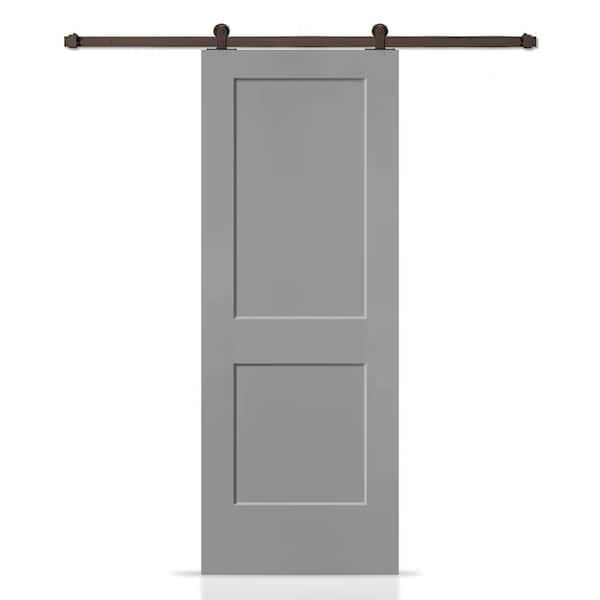 CALHOME 30 in. x 80 in. Light Gray Painted MDF Solid Core 2-Panel Shaker Interior Sliding Barn Door with Hardware Kit
