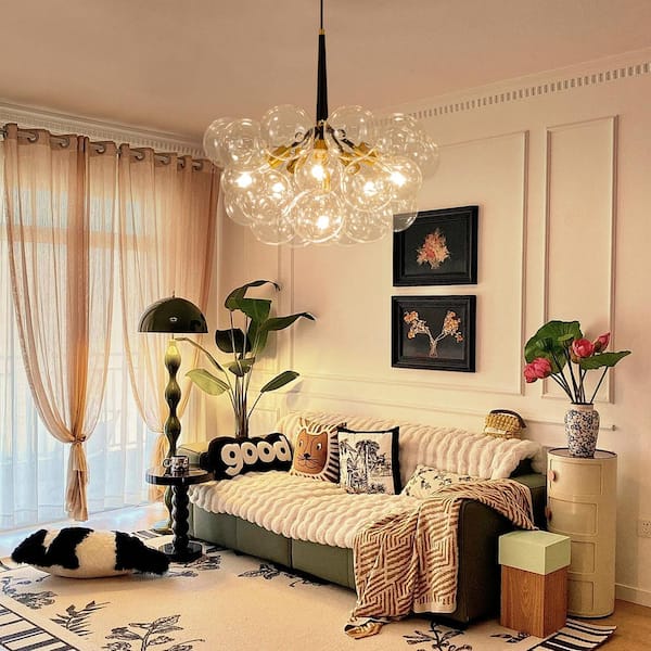 HUOKU Alma 6-Light 24.8 in.W Gold and Black Cluster Bubble