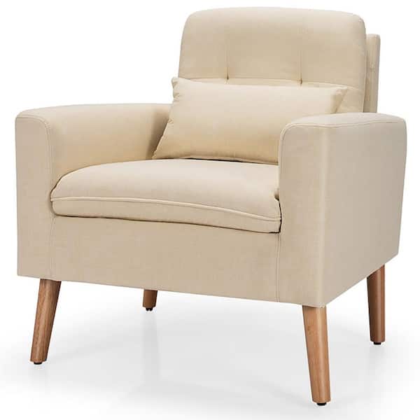 Clihome Yellow Linen Fabric Single Sofa Armchair with Waist Pillow for Living Room