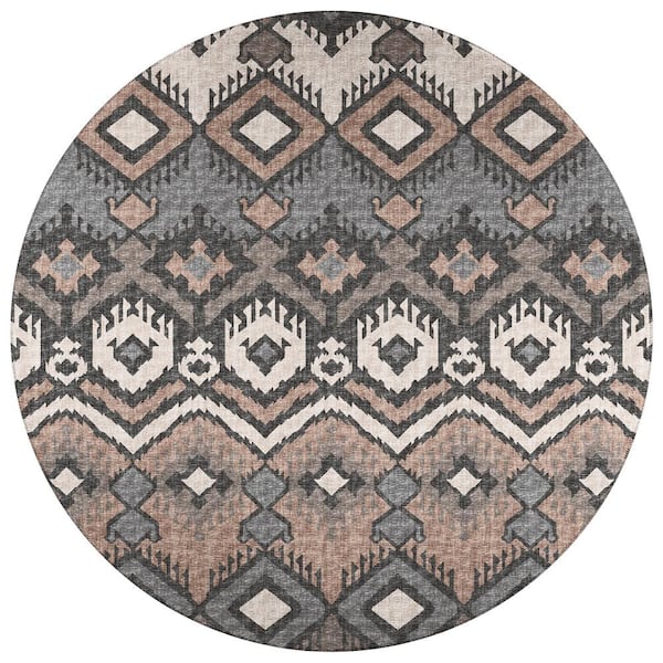 Addison Rugs Yuma Brown 8 ft. x 8 ft. Geometric Indoor/Outdoor Washable Area Rug