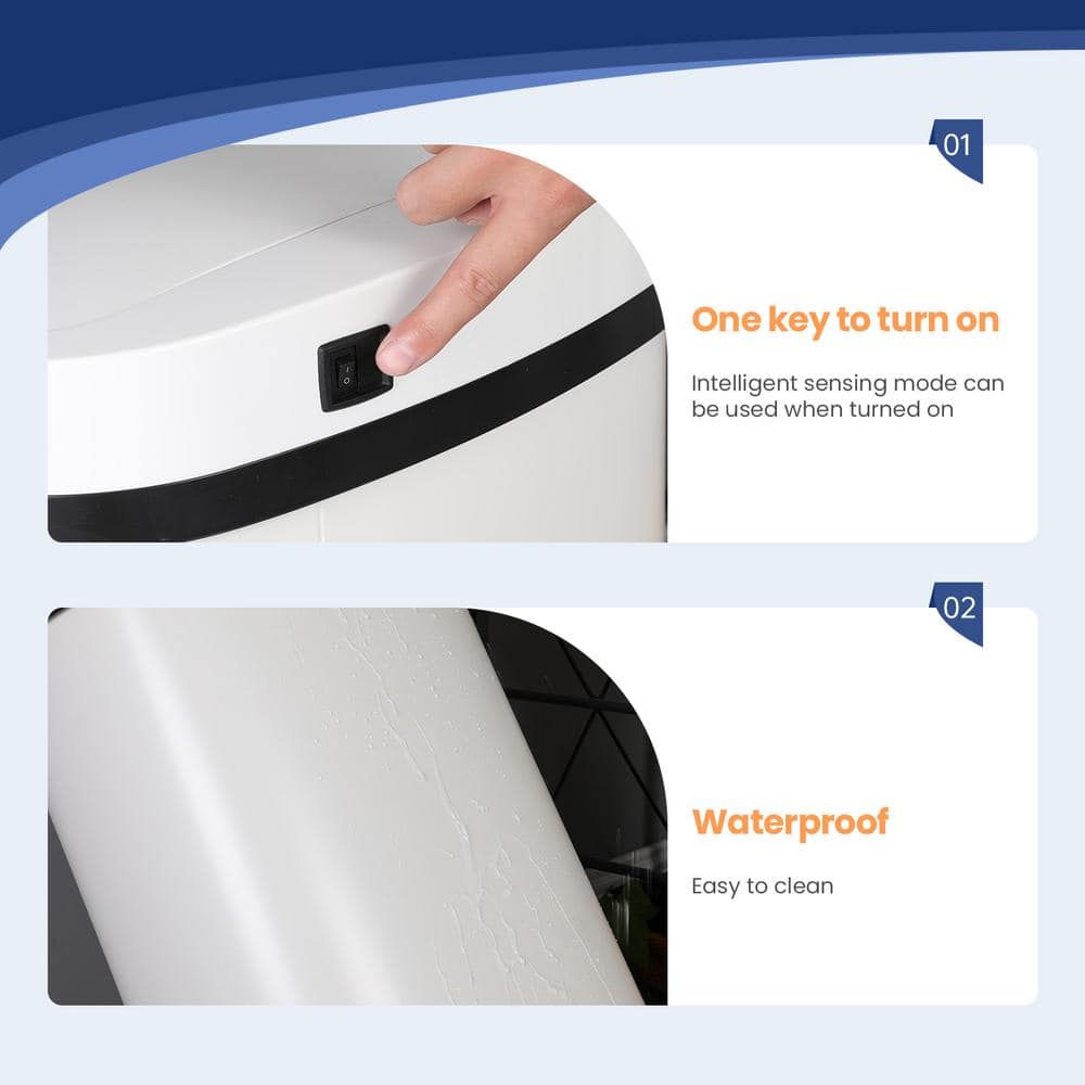 White Stainless Steel Touchless Motion Sensor Trash Can - 13 Gallon