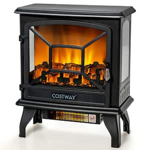 20 in. 1400-Watt Freestanding Electric Fireplace Heater Stove W/Realistic Flame Effect in Black