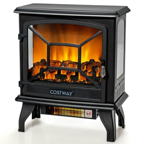 20 in. 1400-Watt Freestanding Electric Fireplace Heater Stove W/Realistic Flame Effect in Black