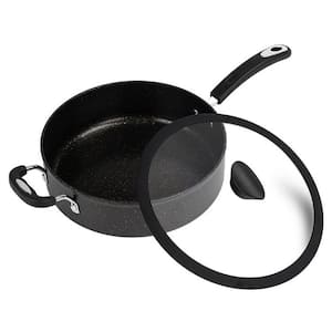 5.3 qt. Stone Layered with Aluminum Core Nonstick Sauce Pan in Obsidian Gold with Silicone Coated Handle and Glass Lid