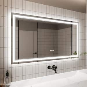 55 in. W x 30 in. H Large Rectangular Frameless LED Light Anti-Fog Wall Mount Bathroom Vanity Mirror in White