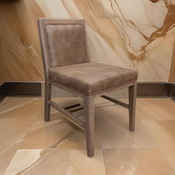 Benjara Brown Polyester Side Chair with Backrests Faux leather Texture (Set of 2)