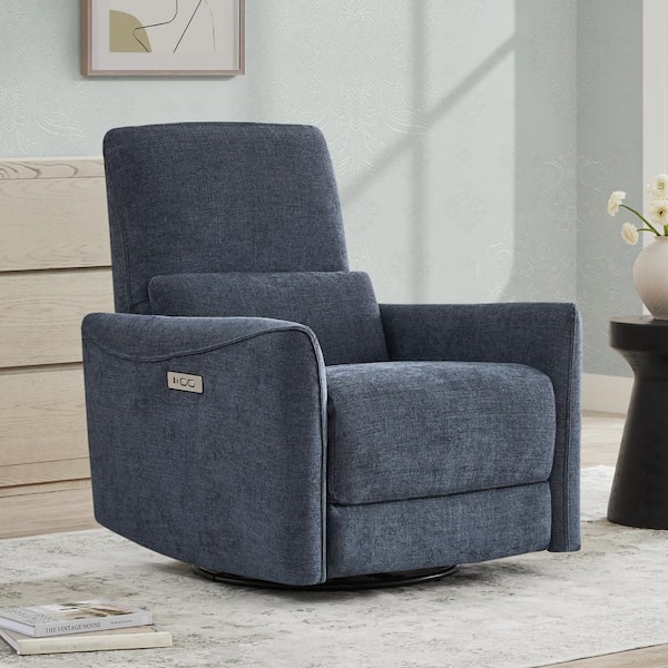 Spruce & Spring Kensie Blue Fabric Swivel Power Recliner