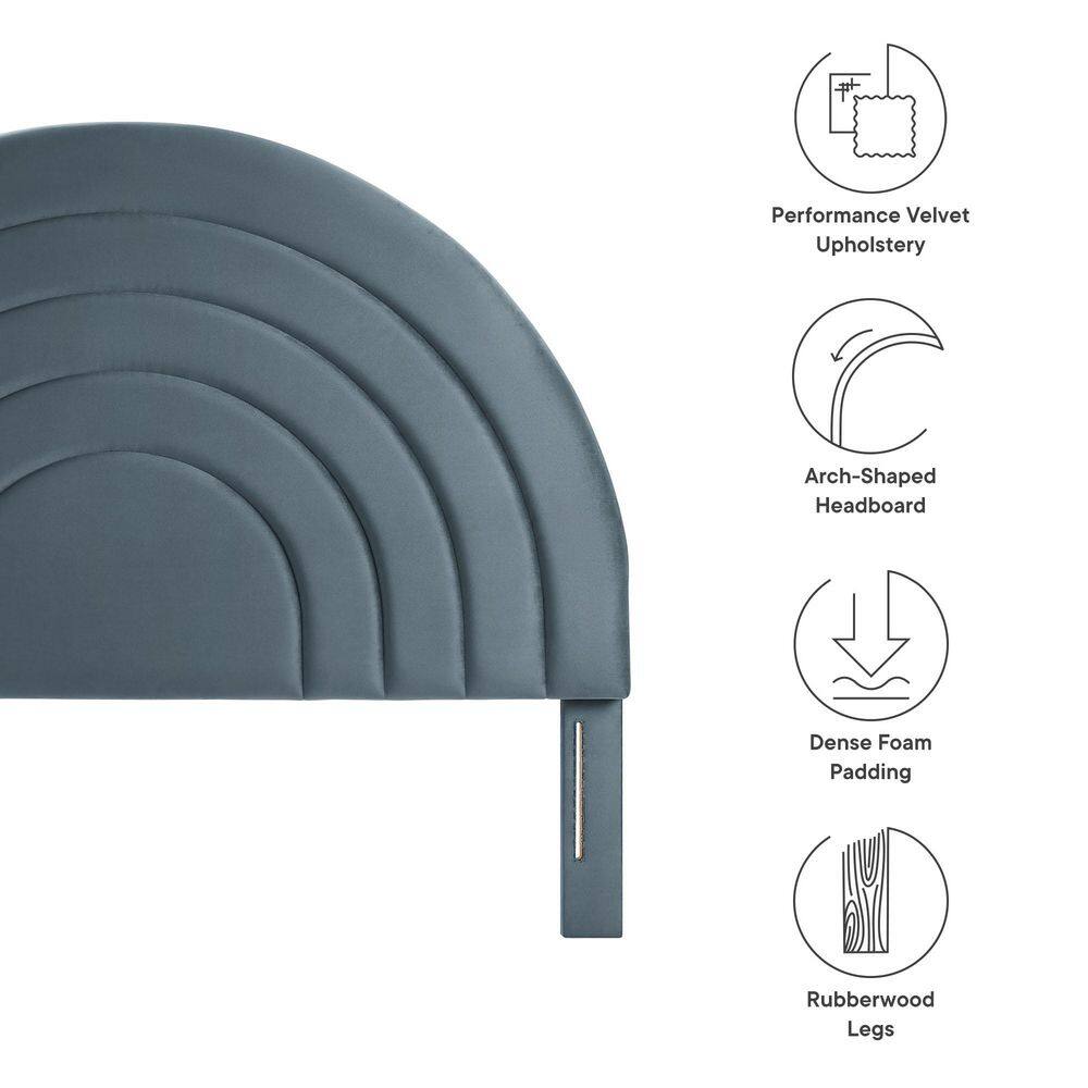 Cadet Blue Velvet Arched Full Headboard