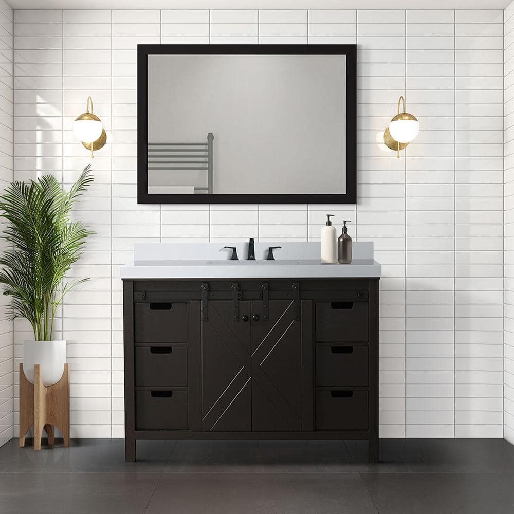 Marsyas 48" Brown Freestanding Vanity Cabinet with Barn Doors