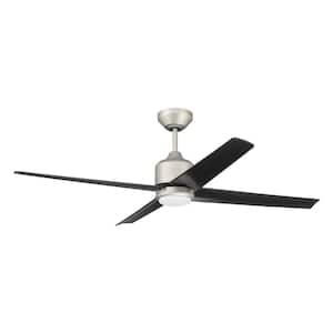 Quell 52 in. Indoor/Outdoor Nickel Ceiling Fan Integrated LED Light Smart Wi-Fi Enabled Remote w/Voice Activation