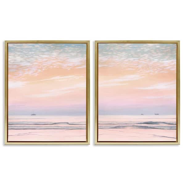 Peachy Coastal Sunrise by Grace Popp 2-Pieces Gold Floater Frame Coastal Graphic Art Print 31 in. x 25 in.