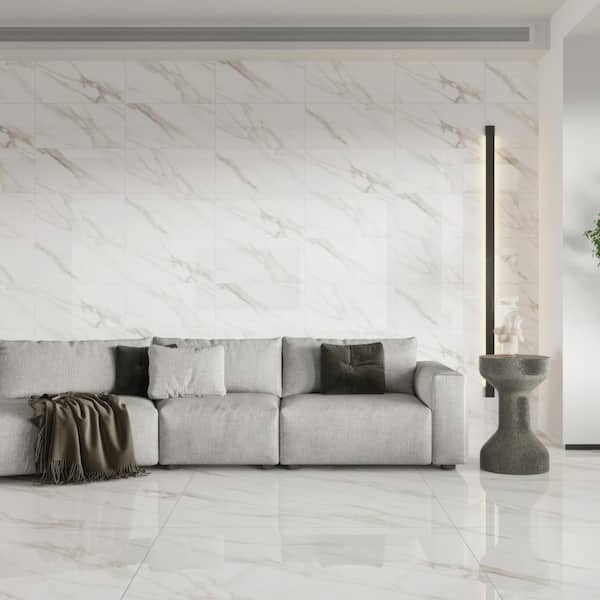 Shandar Rectangular 12 in. x 24 in. Polished Statuario Super White Porcelain Tile (9.68 sq. ft./Case)