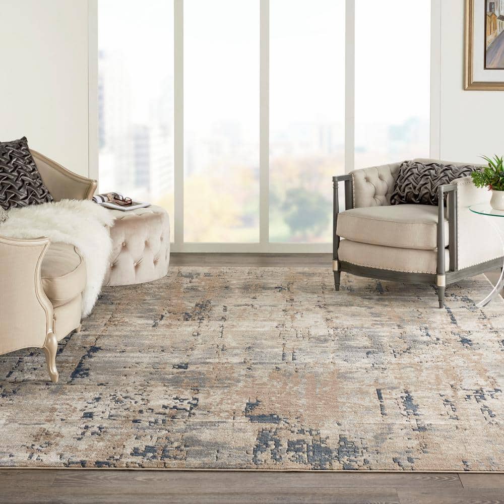 Beige Grey Abstract Synthetic 5' x 7' Reversible Rug