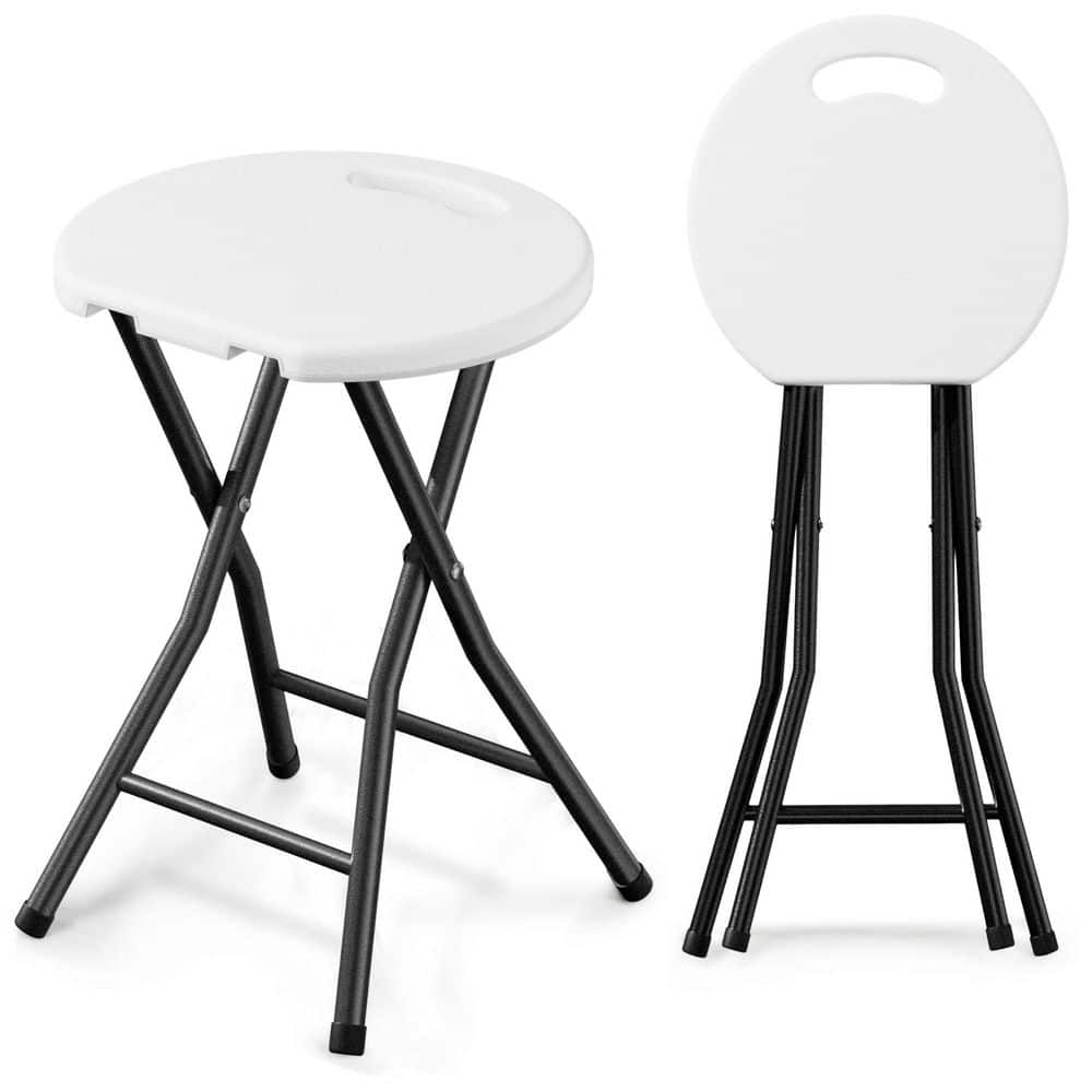 VECELO Folding Stool-White Portable Heavy-Duty Steel Frame, 18 in