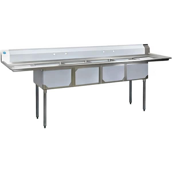 Elite Kitchen Supply 108 in. Freestanding Stainless Steel Commercial NSF 4 Compartments Sink EC4T1818LR with Drainboard 18-Gauge