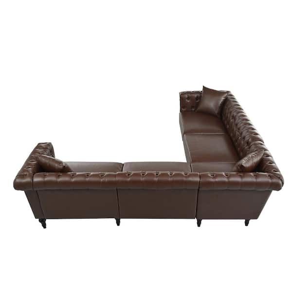 Harper & Bright Designs 99.4 in. Rolled Arms Faux Leather Button