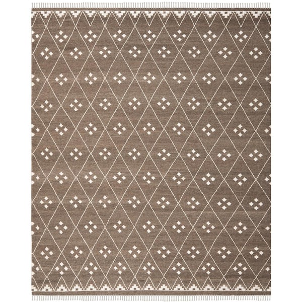 Natural Kilim 10 ft. x 14 ft. Brown/Ivory Geometric Area Rug