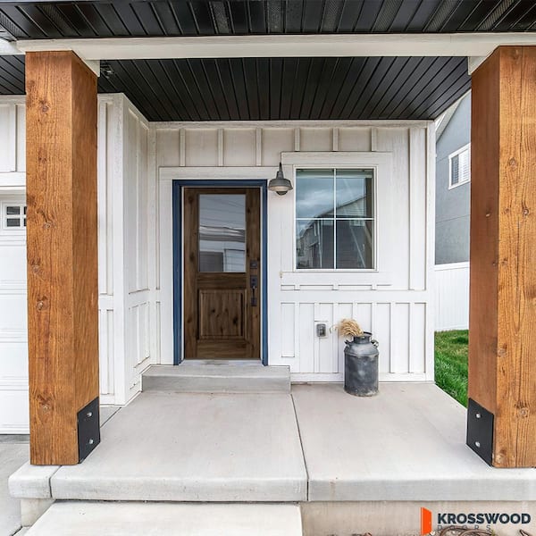 36 in. x 80 in. Modern Farmhouse Left-Handed Half Lite Clear Glass Black Stain Knotty Alder Wood Front Door w/ Jamb Kit