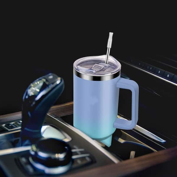 40 oz. Lake Blue Stainless Steel Travel Mug with Handle and Straw Lid, Leak-proof Insulated Tumbler, Dishwasher Safe