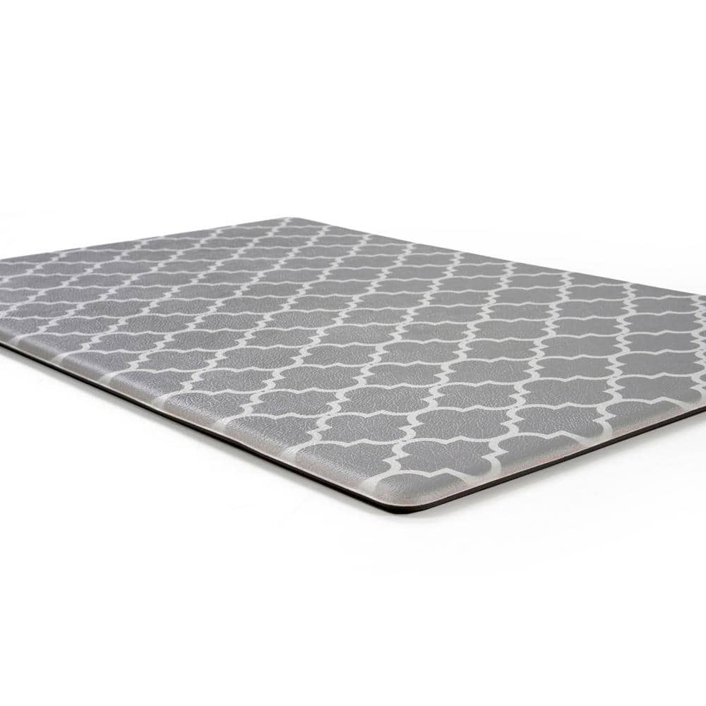 Gray and White PVC Modern Trellis Anti-Fatigue Mat 18" x 47"