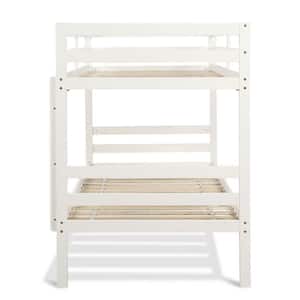 White Hardwood Twin Bunk Bed with Fixed Ladder