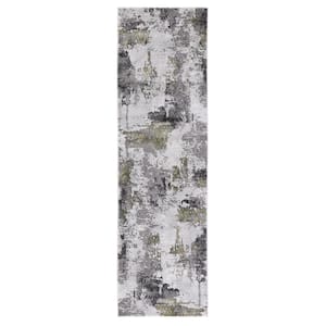 Craft Gray/Green 2 ft. x 12 ft. Gradient Abstract Runner Rug
