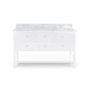 Dawson 60 in. W x 22 in. D Bath Vanity with Carrara Marble Vanity Top in White with White Basin
