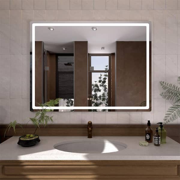 TMMU 48 in. W x 36 in. H Round Corner Rectangular Frameless Wall Mount LED Bathroom Vanity Mirror in Polished Crystal