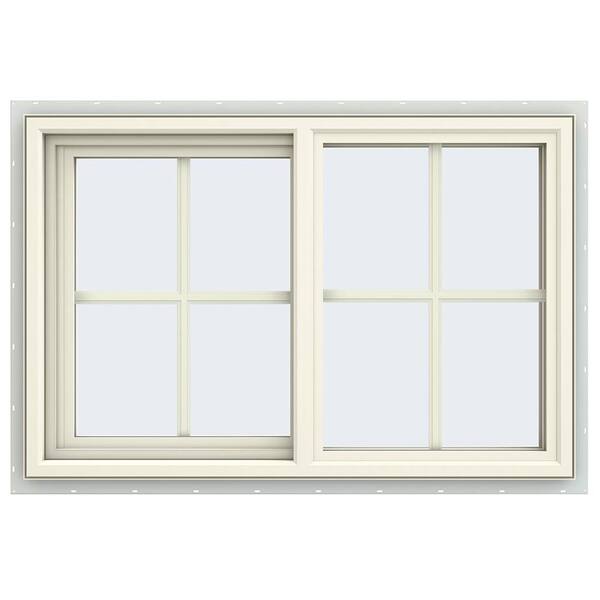 JELD-WEN 35.5 in. x 23.5 in. V-4500 Series Cream Painted Vinyl Left-Handed Sliding Window with Colonial Grids/Grilles