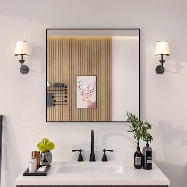 Aura 30 in. W x 30 in. H Rectangular Framed Wall Bathroom Vanity Mirror in Matte Black