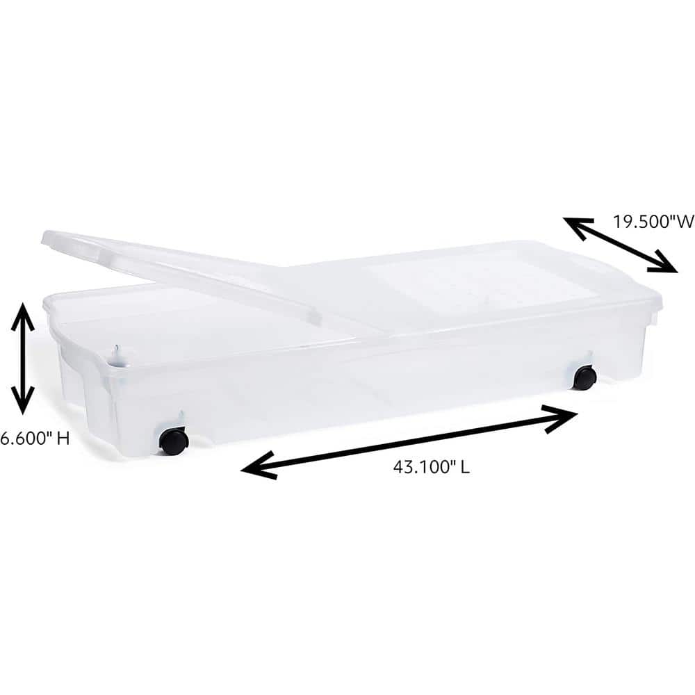 Clear Plastic Under-Bed Storage Boxes with Wheels, 68 qt, 2-Pack