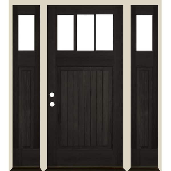 Krosswood Doors 64 In X 80 In Craftsman V Groove Rh 1 4 Lite Clear Glass Black Stain Douglas Fir Prehung Front Door With Dsl Phed Df 553v 30 68 134 Rh Dsl 512 Black The Home Depot