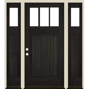 64 in. x 80 in. Craftsman V Groove RH 1/4 Lite Clear Glass Black Stain Douglas Fir Prehung Front Door with DSL