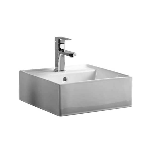 FINE FIXTURES Modern White Vitreous China Square Vessel Sink