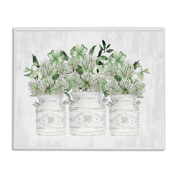 Rustic Shamrock Bouquets by Lettered and Lined White Framed Giclee Art Print Nature 11 in. x 14 in.