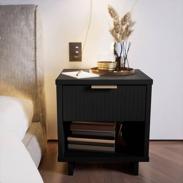 Manhattan Comfort Granville Black 1-Drawer 18.11 in. W Nightstand