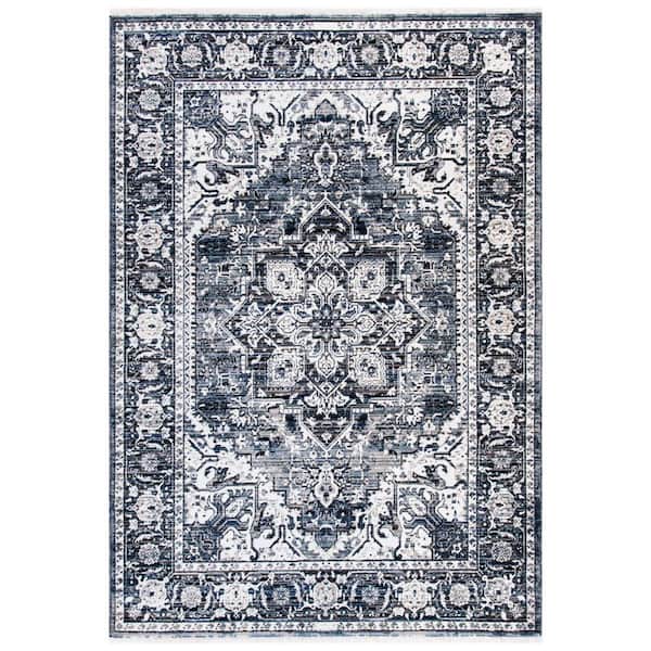 SAFAVIEH Herat Navy/Ivory 8 ft. x 10 ft. Border Medallion Floral Area Rug