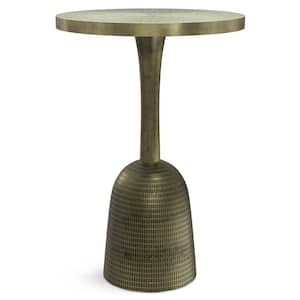 Amalie Contemporary 16 in. Wide Round Cast Aluminum Side Table in Green Patina, Fully Assembled