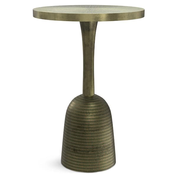 Simpli Home Amalie Contemporary 16 in. Wide Round Cast Aluminum Side Table in Green Patina, Fully Assembled