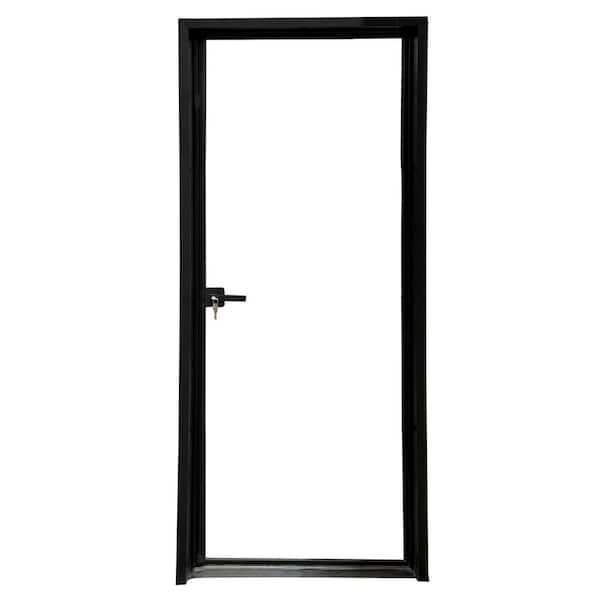 TEZA DOORS Teza Interior Door 37.5 in. x 80 in. Matte Black Aluminum Single Door Full Lite Right Hand Inswing with Magnetic Lock
