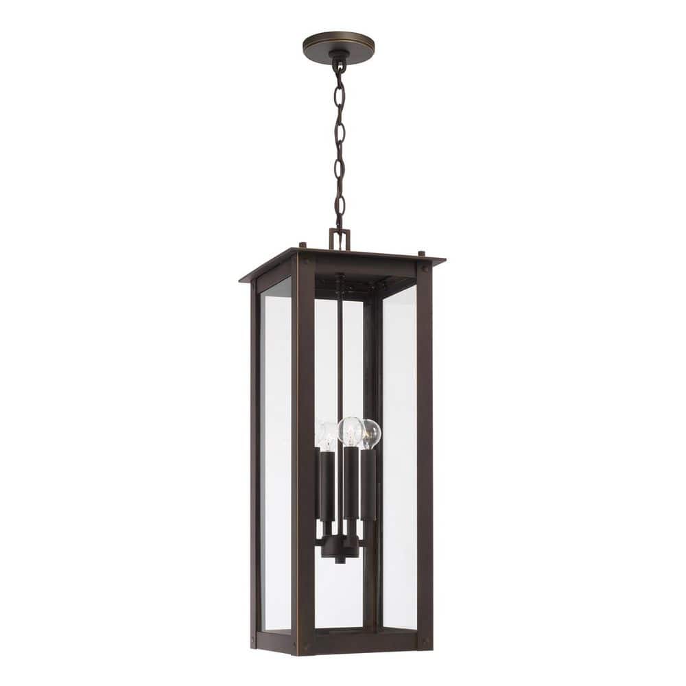 Hunt 28.5 in. 4-Light Oiled Bronze Outdoor Pendant Light with Clear Glass and No Bulbs Included price history on PriceWatchPro