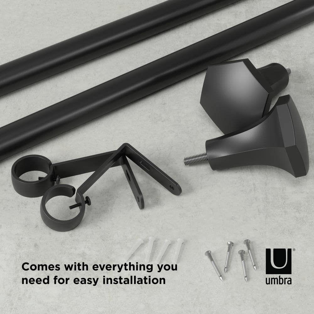 Sita Matte Black Adjustable Steel Curtain Rod 36-72 Inches