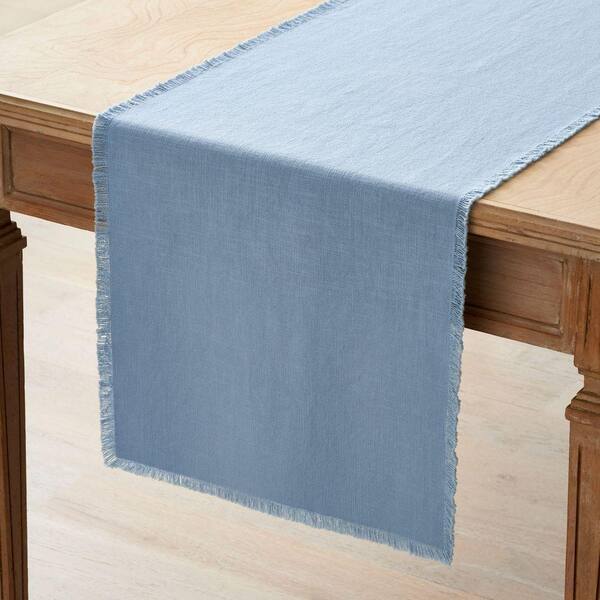 Company Cotton Solid Fringe 16 in. W x 108 in. L Pale Blue Solid Table Runner