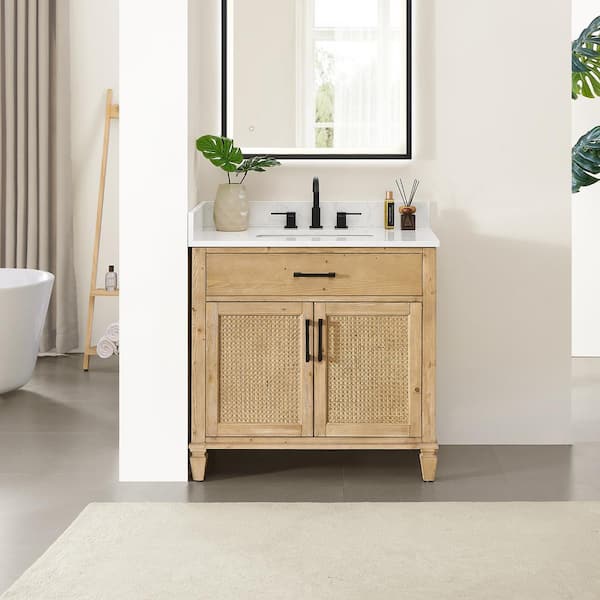 Altair Salome 36 in. Single Freestanding Weathered Fir Bath Vanity with Grain White Engineered Stone Top Assembled